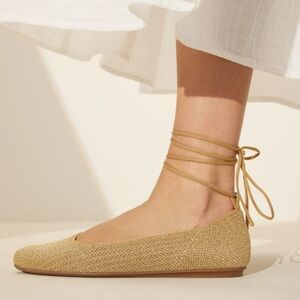 Rothy's The Square Wrap in Gold Stripe Flats